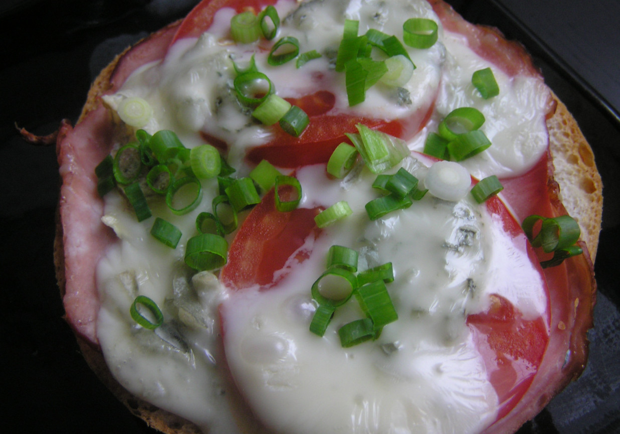 Mała zapiekanka z gorgonzolą i pomidorem foto