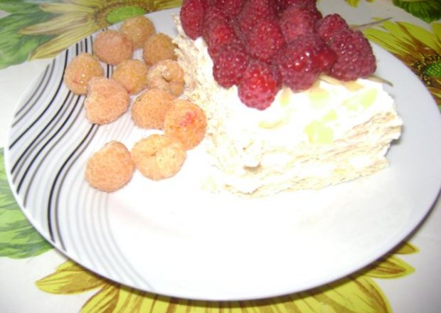 Fotografia przedstawiająca malinowo-kremowy deser