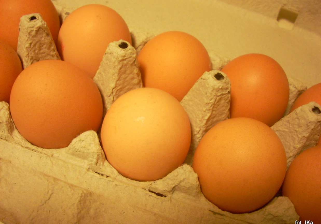 Męska jajecznica z cebulą i kiełbasą foto