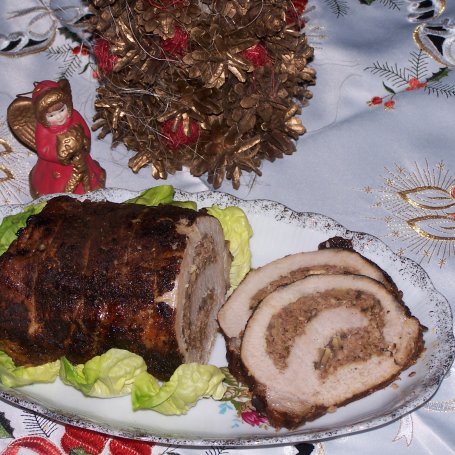Krok 8 - Mięso w mięsie, czyli schab nadziewany mięsem mielonym i nie tylko... :) foto