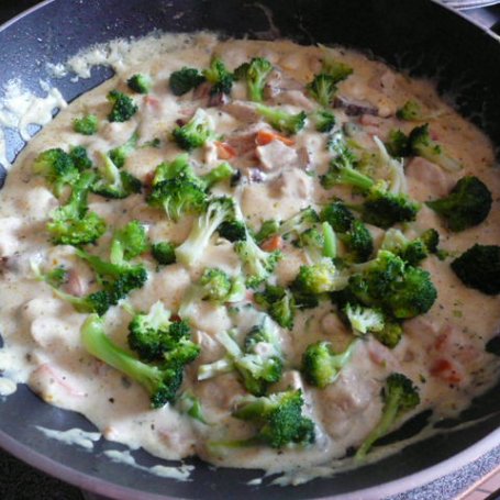 Krok 4 - Mięso z indyka z ryżem i brokułem w sosie śmietanowym foto