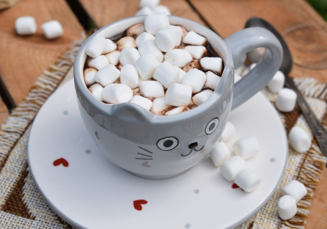 Miętowa gorąca czekolada z mini piankami foto