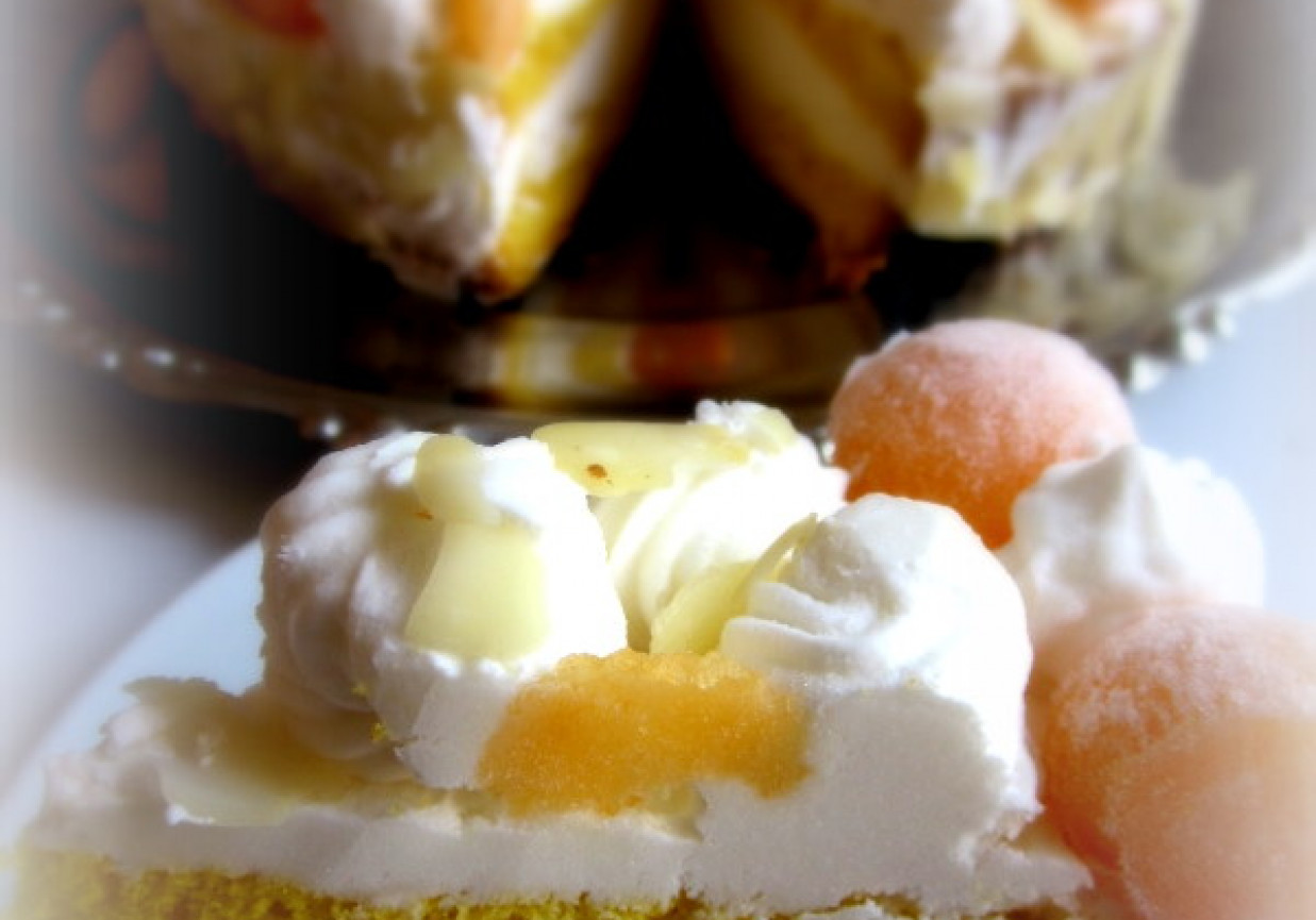 Mrożony tort z kremem śmietankowym i melonem foto