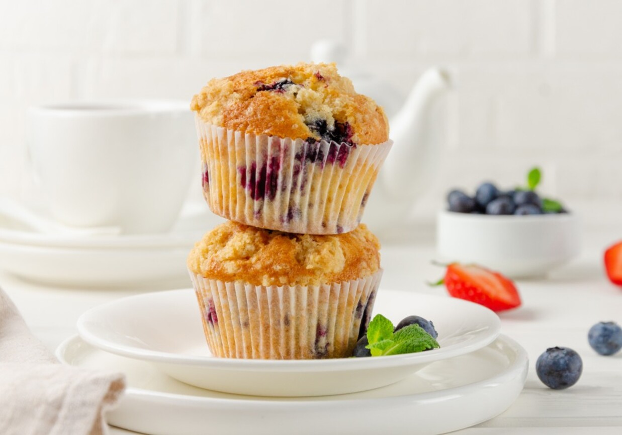 Muffinki na kefirze z borówkami i kruszonką foto