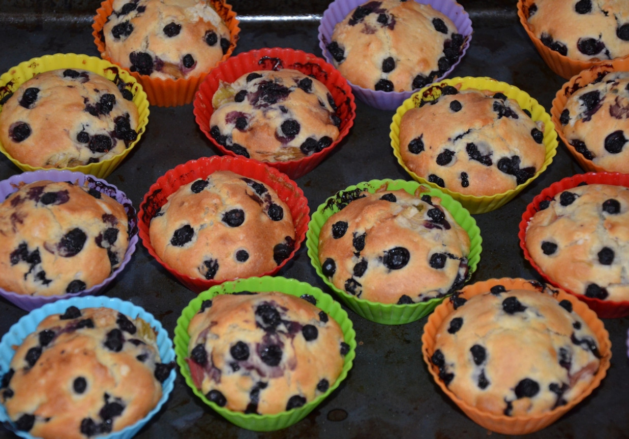 Muffinki z jagodami i rabarbarem foto