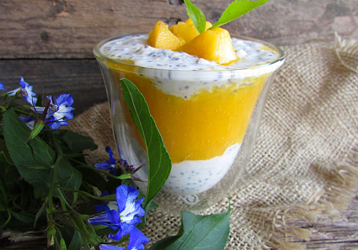 Mus z mango z jogurtem i nasionami  foto