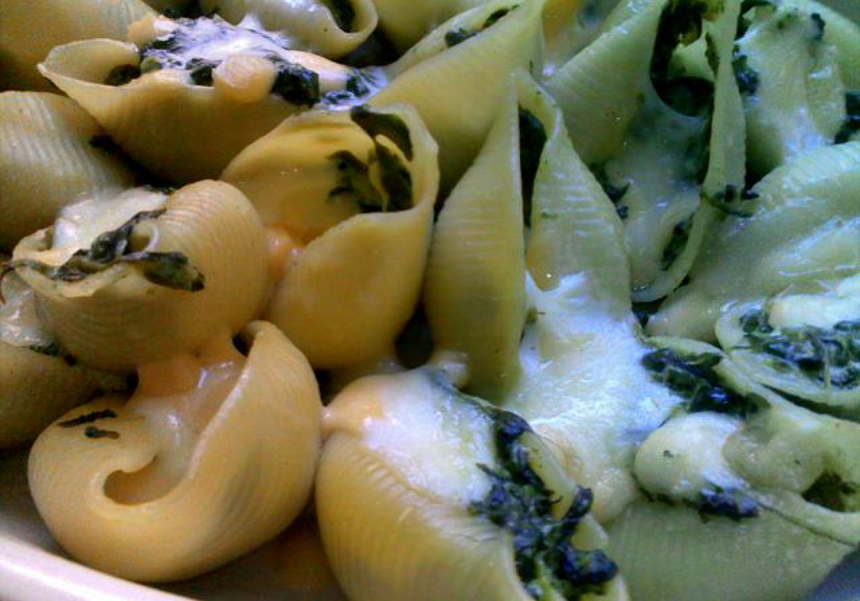 Muszle conchiglioni ze szpinakiem i trzema serami foto