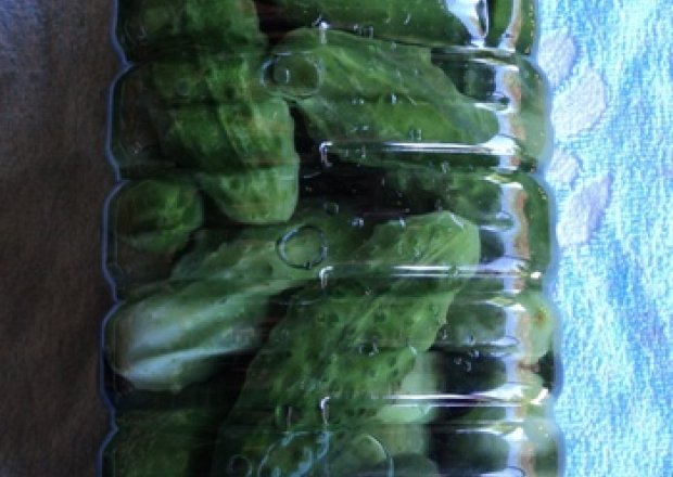 Fotografia przedstawiająca Ogórki kiszone na zimę (w butelce)