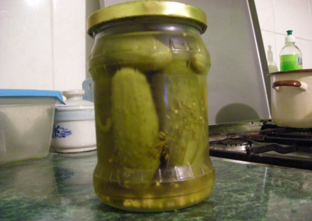 Fotografia przedstawiająca ogórki konserwowe z kolendrą