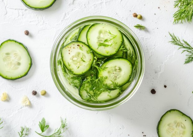 Fotografia przedstawiająca Ogórki z miodem zaprawiane w słoiki