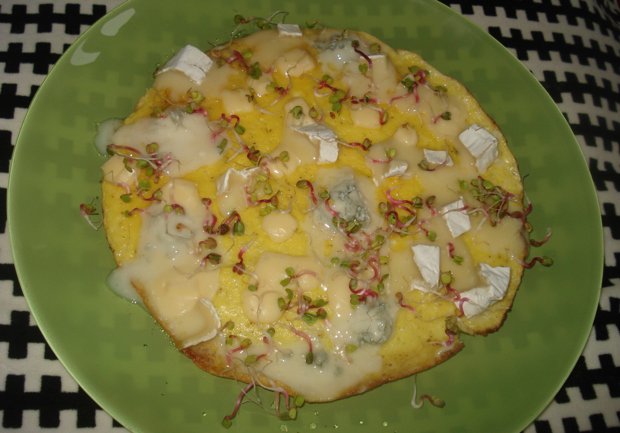 Omlet z 3 rodzajami serów i kiełkami rzodkiewki foto
