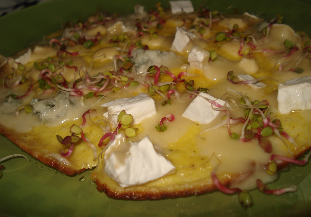 Omlet z 3 rodzajami serów i kiełkami rzodkiewki foto