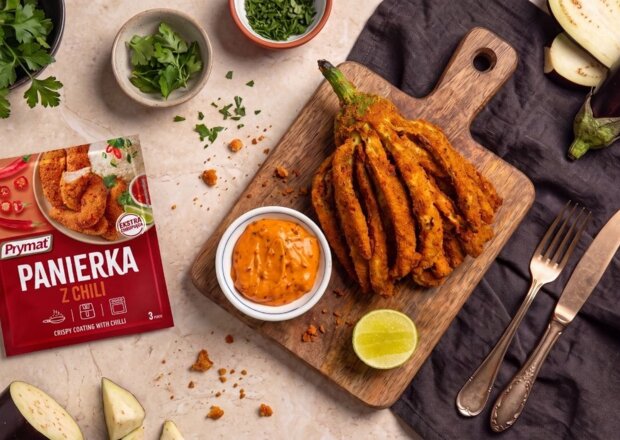 Fotografia przedstawiająca Ośmiornica z bakłażana w panierce z sosem chipotle