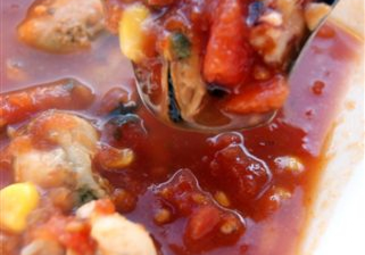 Ostra pomidorowa zupa z owocami morza foto