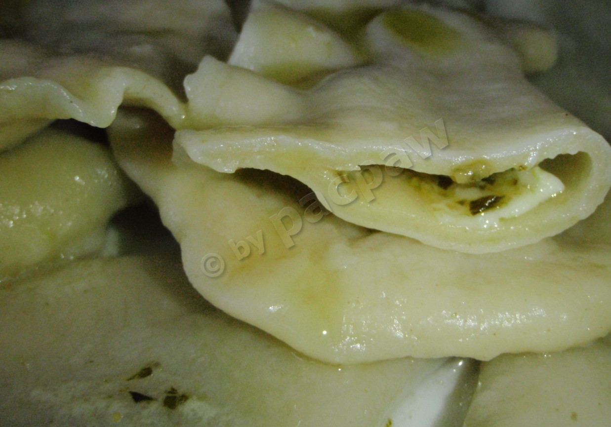Pierogi z pesto alla genovese otulonym serem pleśniowym foto