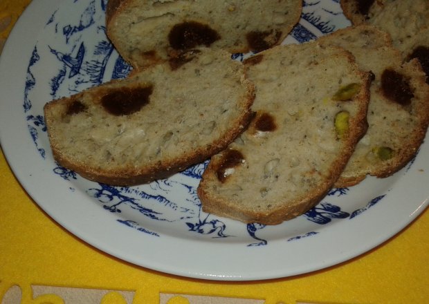 Fotografia przedstawiająca Pistacjowo - figowy chlebek na mące chlebowej