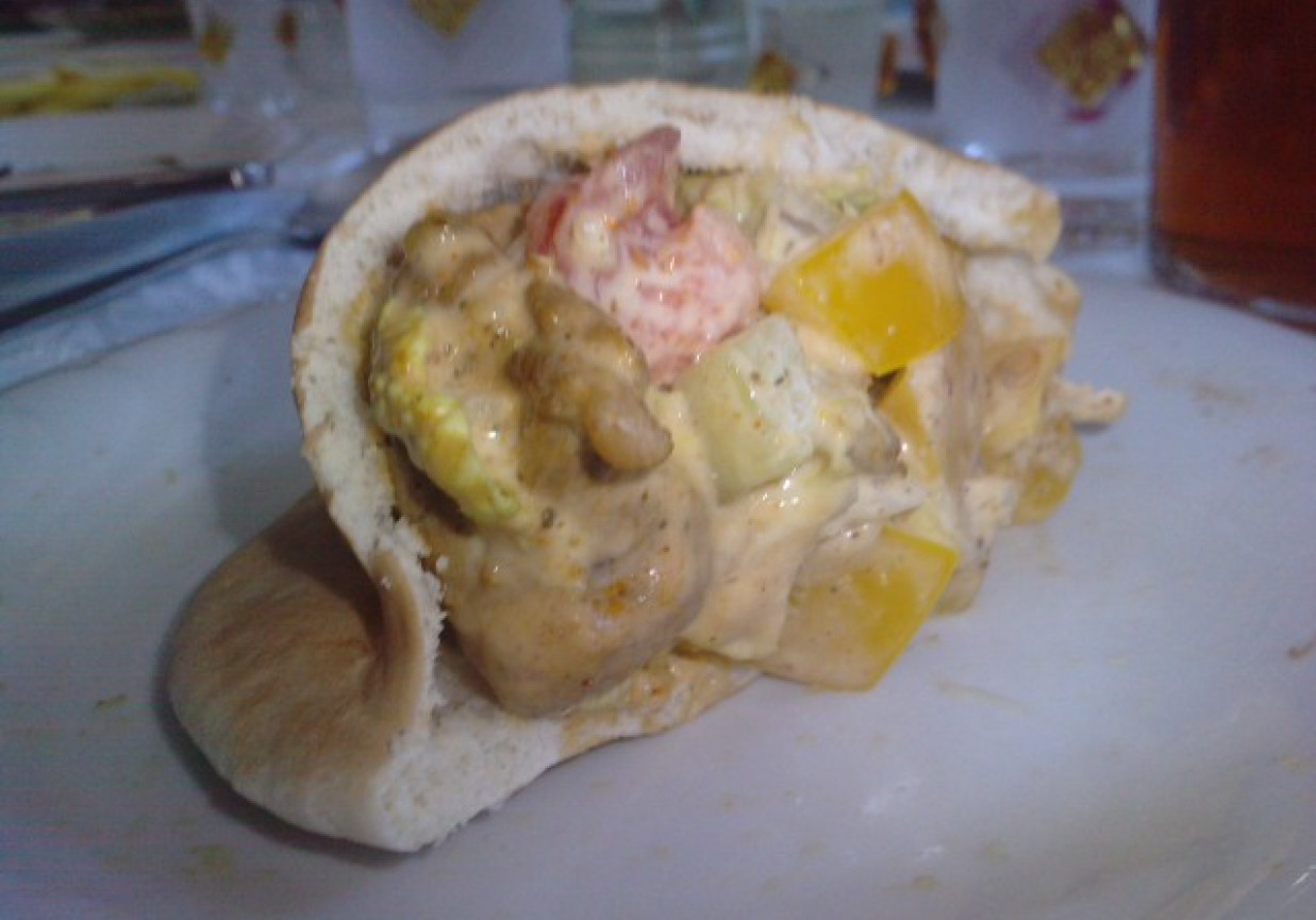 Pita z kurczakiem hoi sin, warzywami i pikantnym sosem tzatziki foto