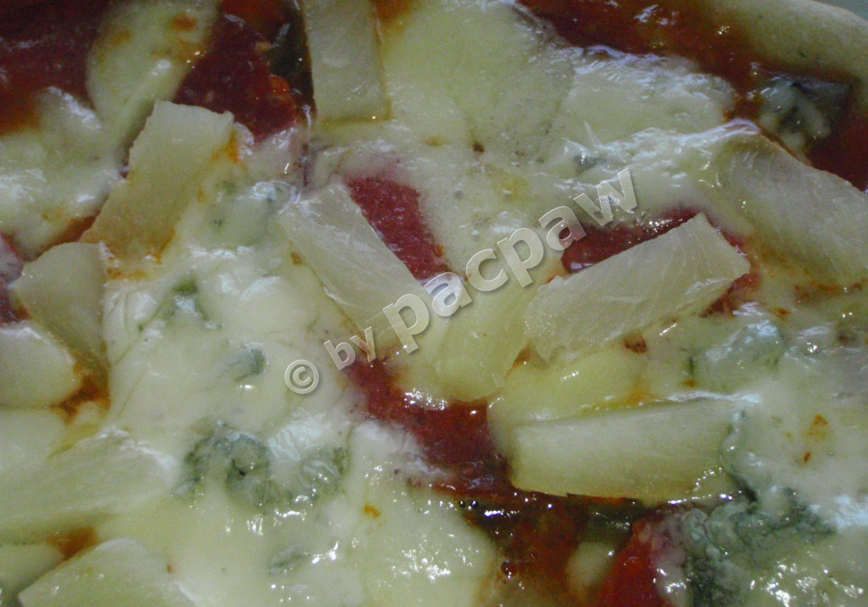Pizza alla gorgonzola z salami i ananasem foto