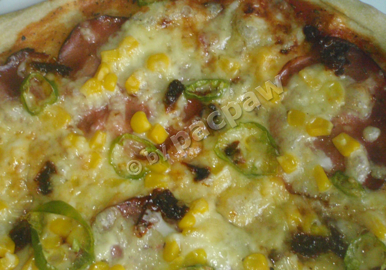 Pizza pikantna z kindziukiem i zieloną papryką pepperoni foto