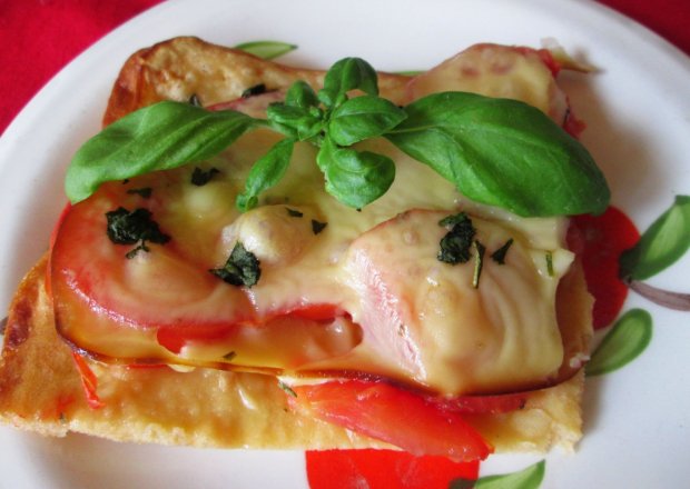 Fotografia przedstawiająca Pizza pomidorowa z bazylia