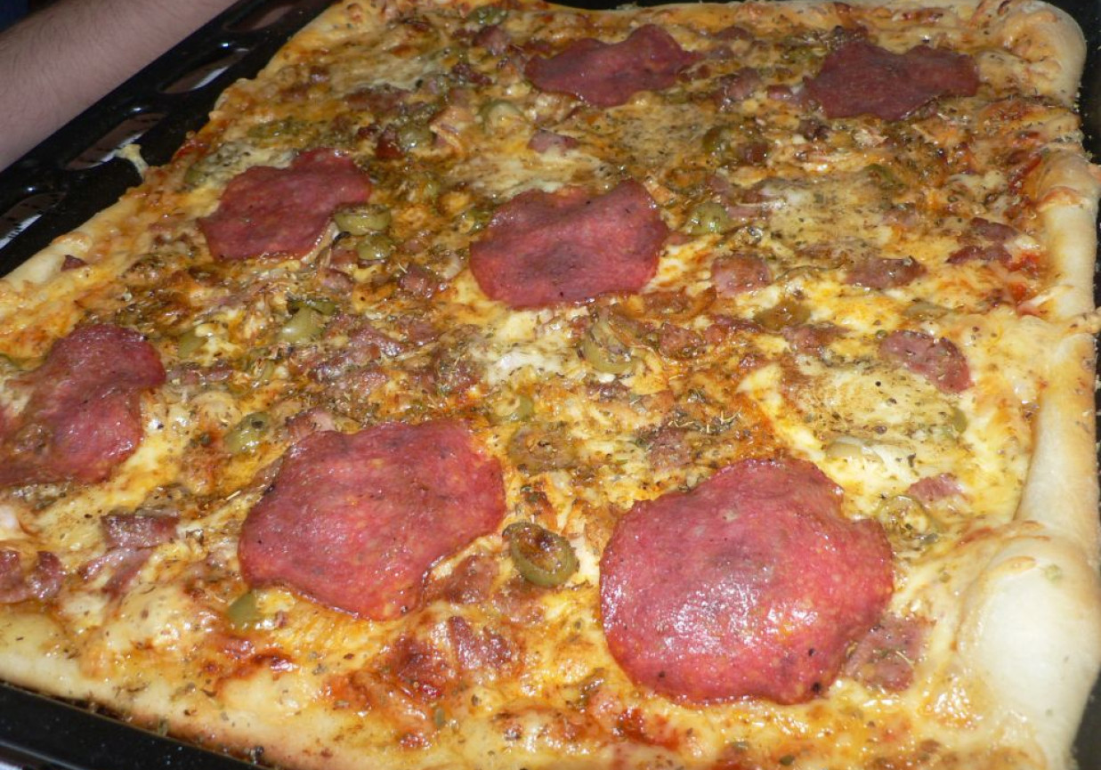Pizza z kiełbasą i salami foto