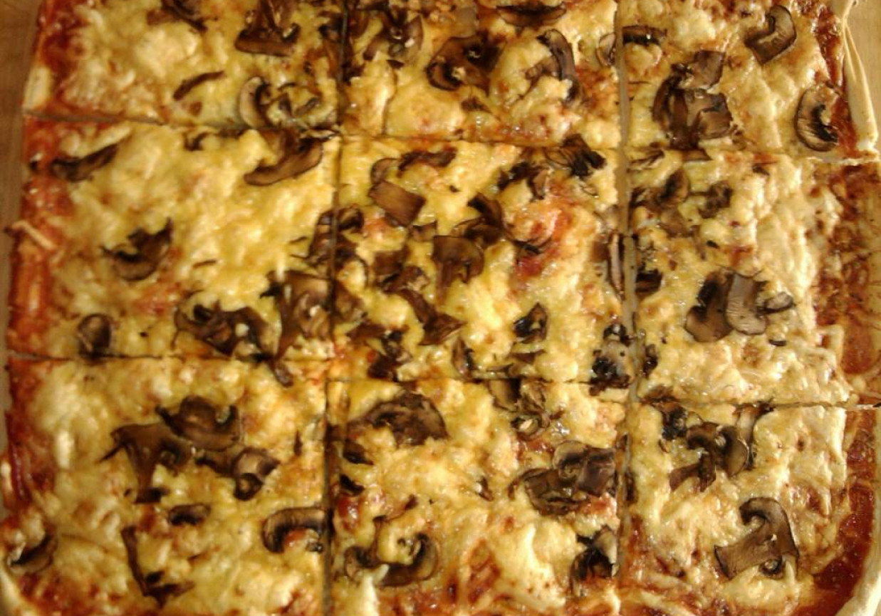 Pizza z podwójnym serem i pieczarkami pieczonymi foto