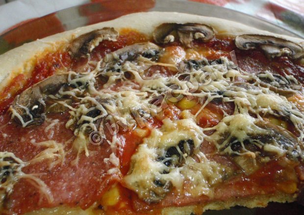 Fotografia przedstawiająca Pizza z salami i mozzarellą