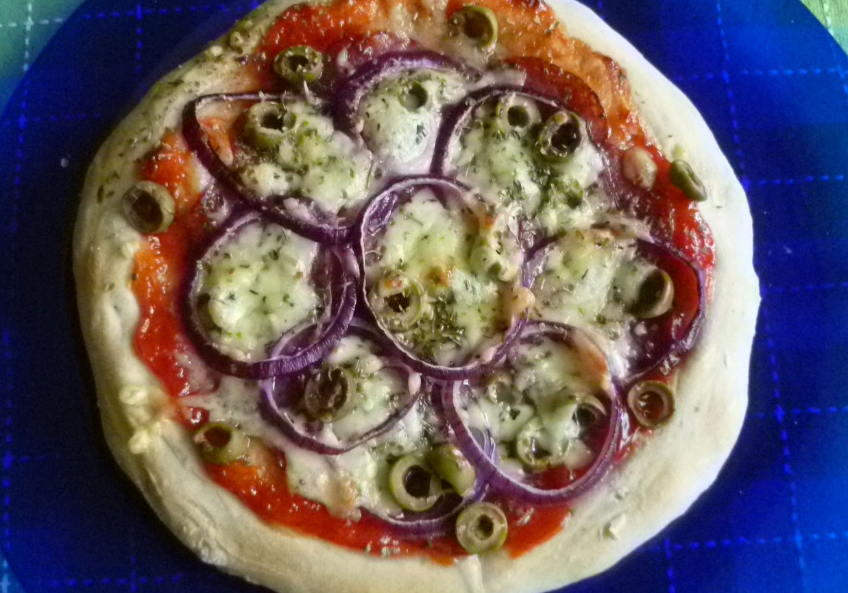 Pizza z salami i oliwkami  foto
