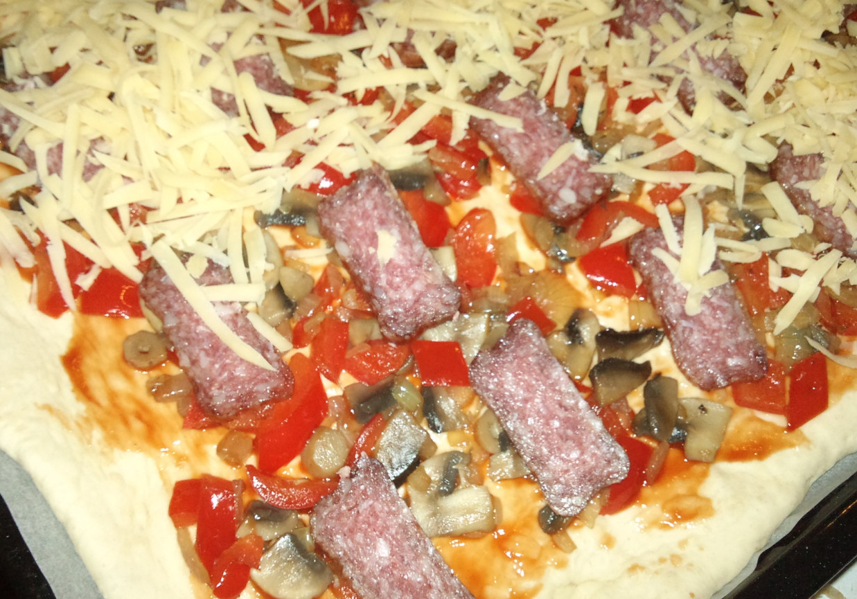Pizza z salami i papryką foto