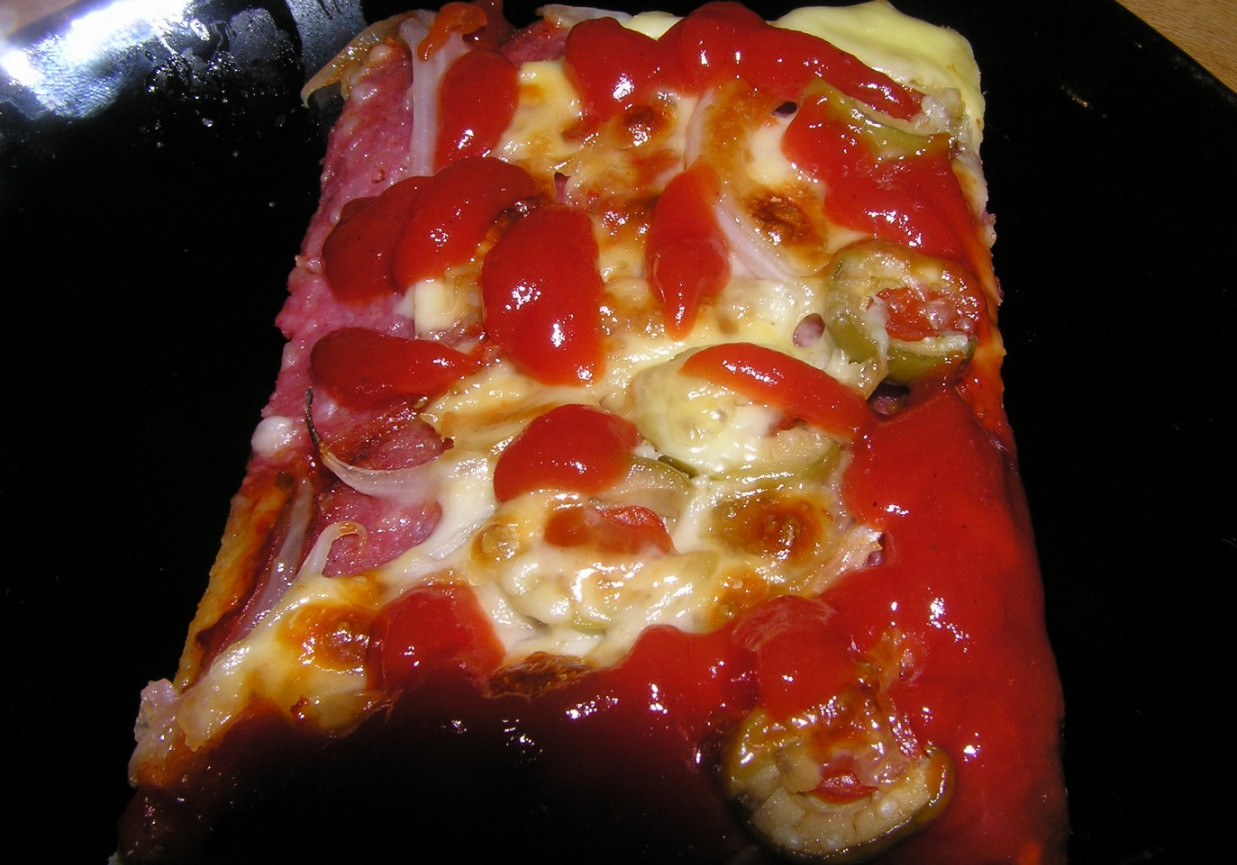 Pizza z salami i serową bombą foto