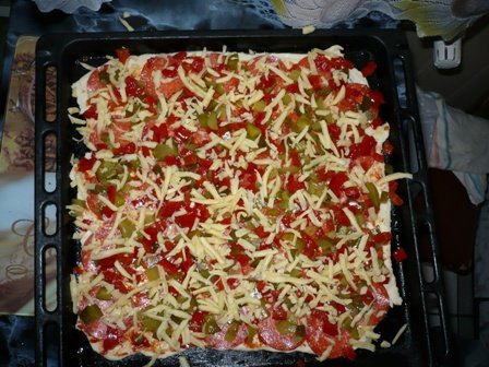 Fotografia przedstawiająca Pizza z salami i warzywami
