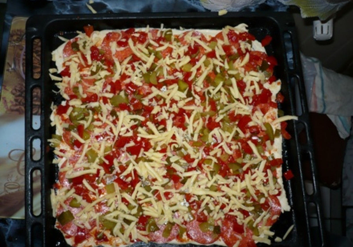 Pizza z salami i warzywami foto