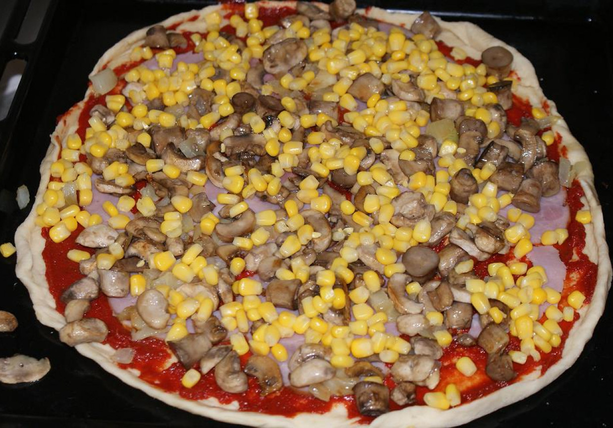 Pizza z szynką i pieczarkami foto