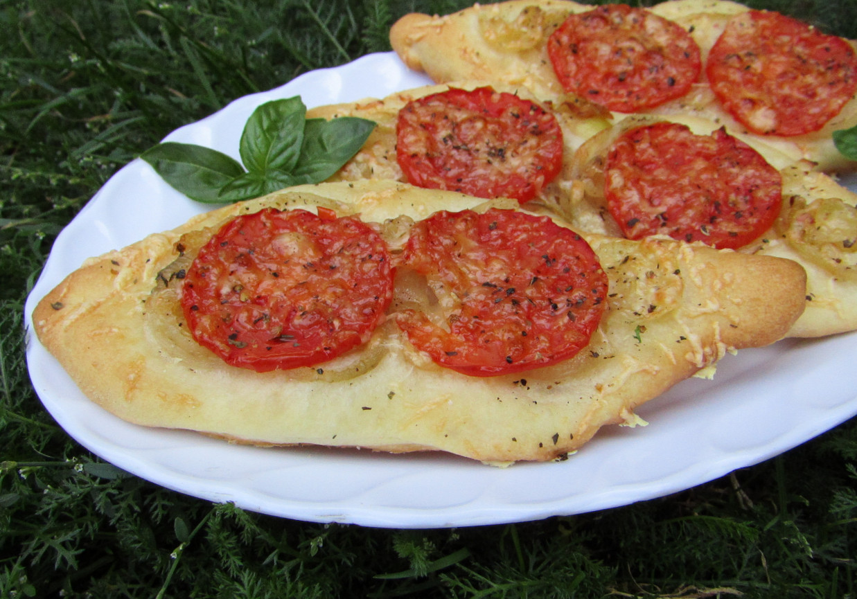Pizzeriny łódki z pomidorami i bazylią foto