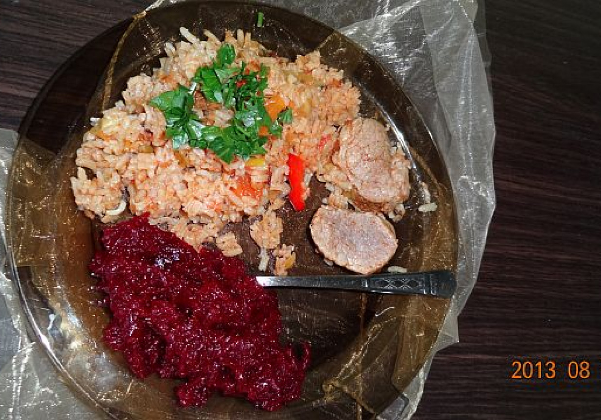 Polędwica wieprzowa z kurkami i ryżem foto
