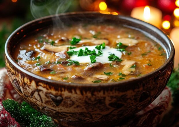 Fotografia przedstawiająca POLSKI BARSZCZYK GRZYBOWY ZE ŚWIEŻYCH GRZYBKÓW