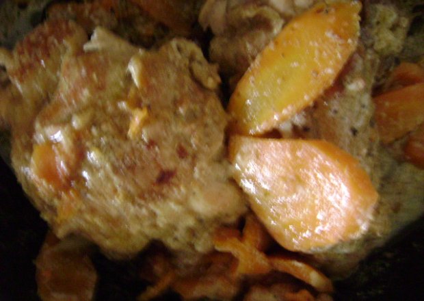 Fotografia przedstawiająca porcje kurczaka w marchewce