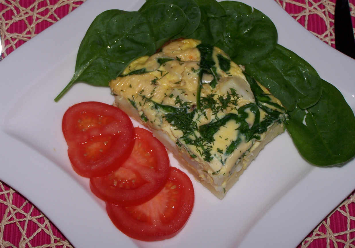 Prawie jak omlet, czyli ziemniaki zapiekane z jajami i szpinakiem :) foto
