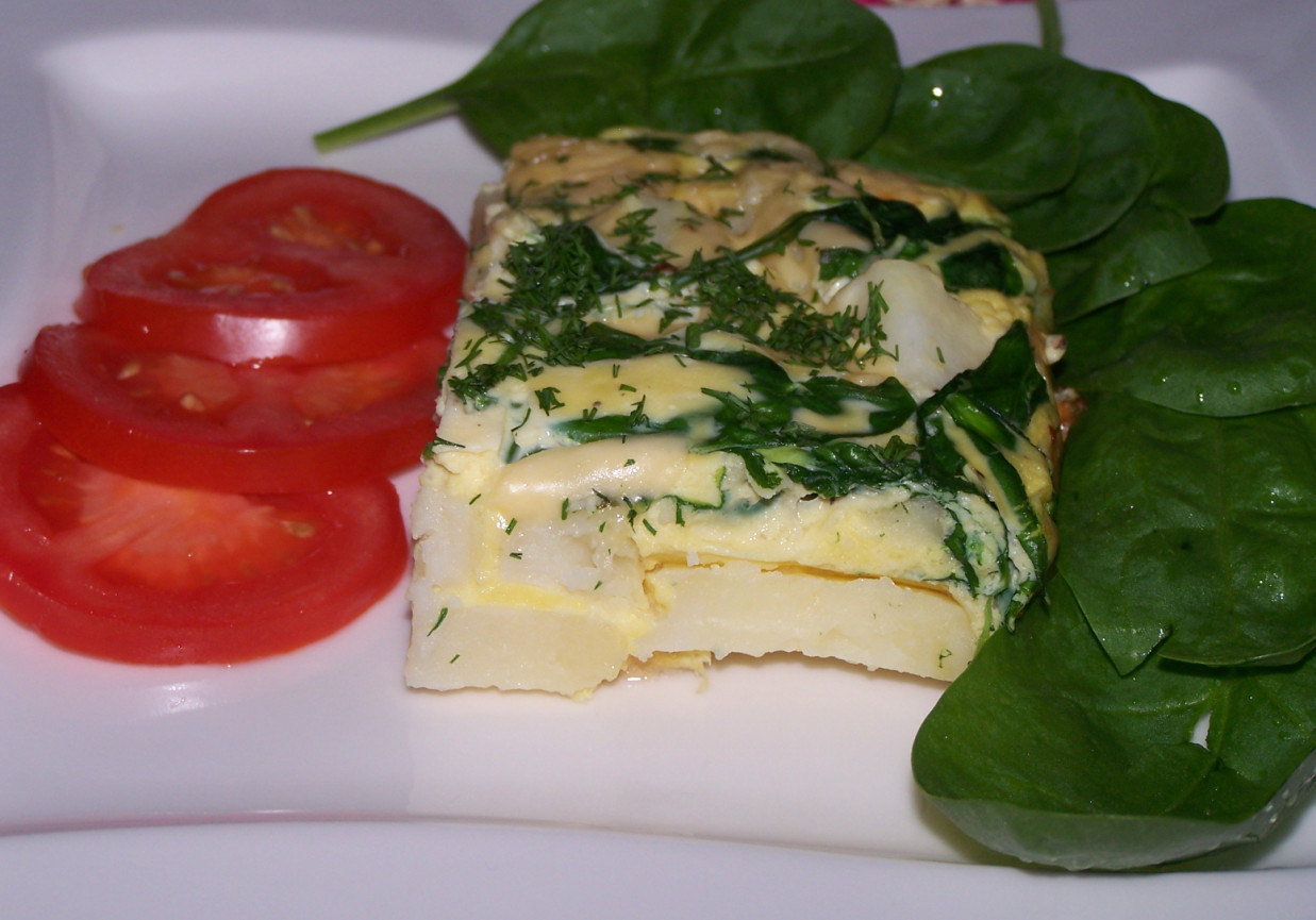 Prawie jak omlet, czyli ziemniaki zapiekane z jajami i szpinakiem :) foto