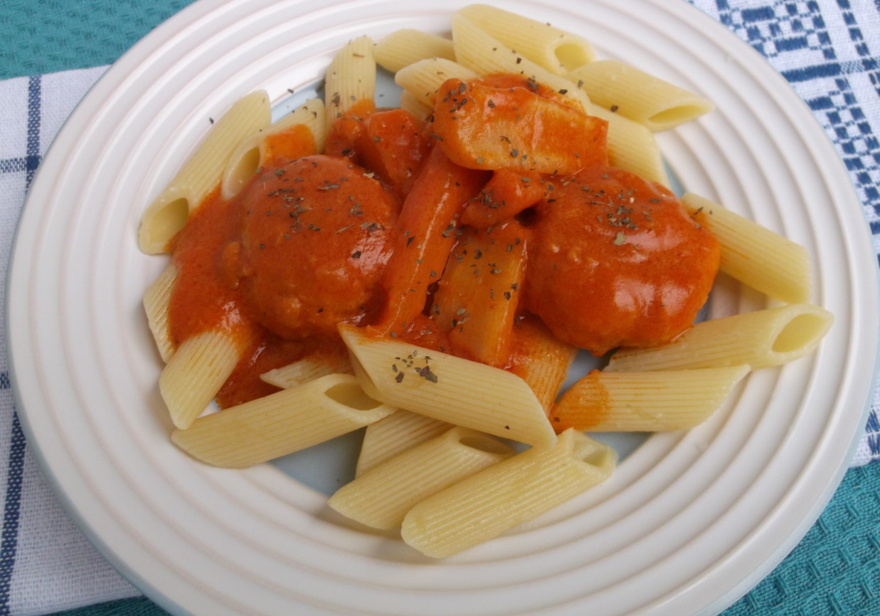 Pulpeciki drobiowe w sosie pomidorowym z warzywami. foto
