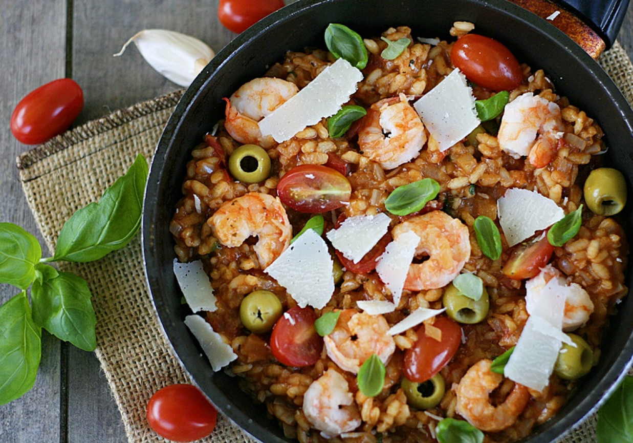 Risotto pomidorowe z krewetkami foto