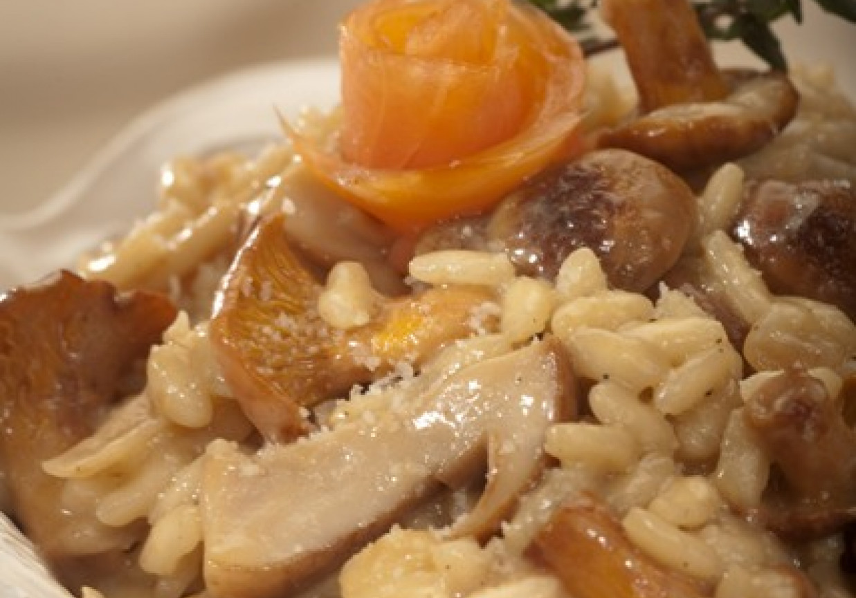Risotto z grzybami  i wędzonym łososiem norweskim foto