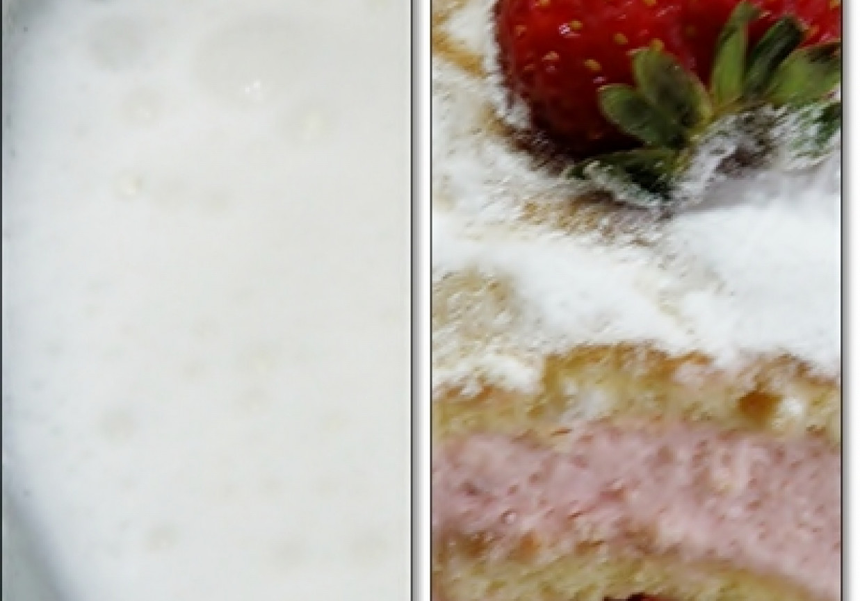 Rolada truskawkowa z bitą śmietaną foto