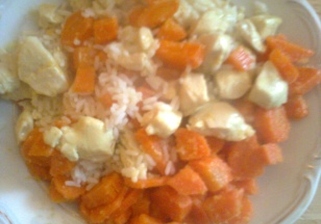 ryż z marchewką i piersiami kurczaka foto