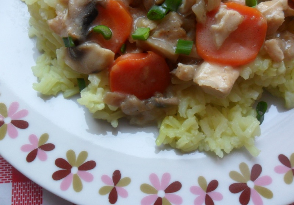 Ryż z mięsem, pieczarkami i marchewką foto