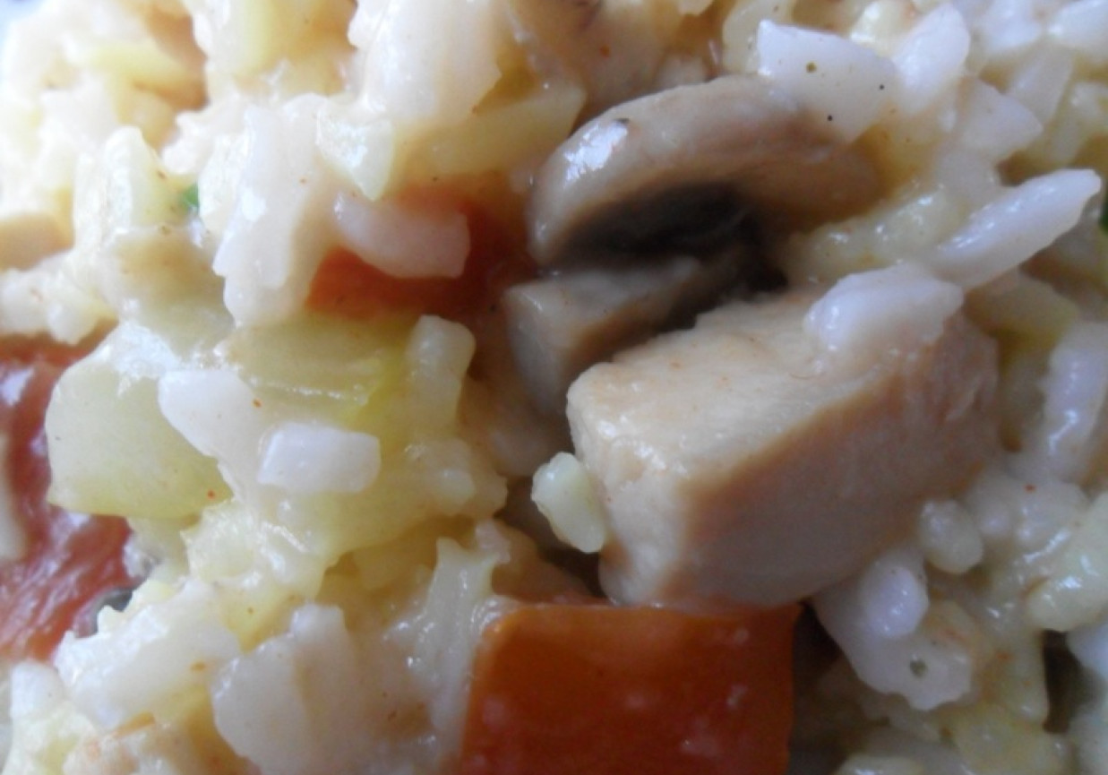 Ryż z sosem, mięsem i cukinią. foto