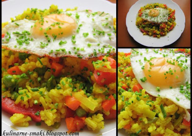 Fotografia przedstawiająca Ryż z warzywami i sadznym jajkiem