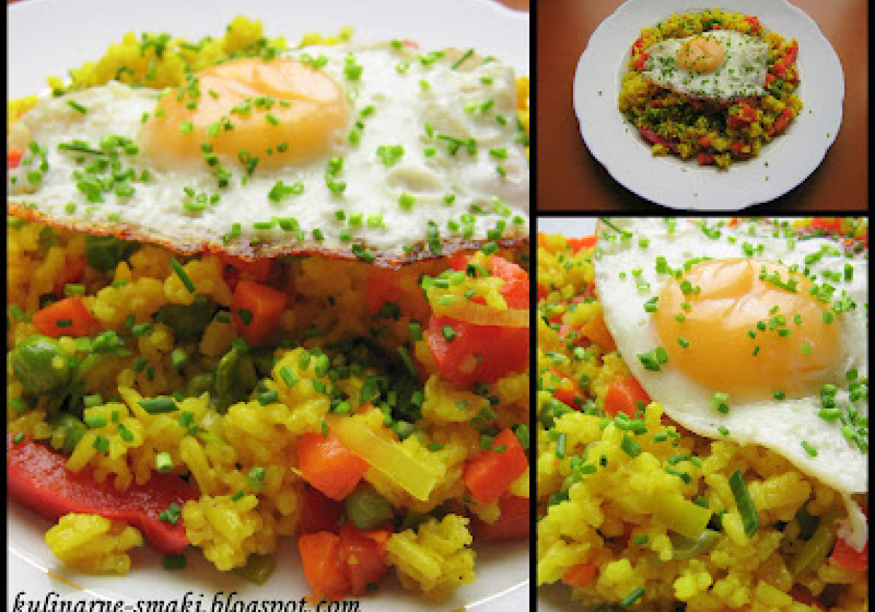 Ryż z warzywami i sadznym jajkiem foto