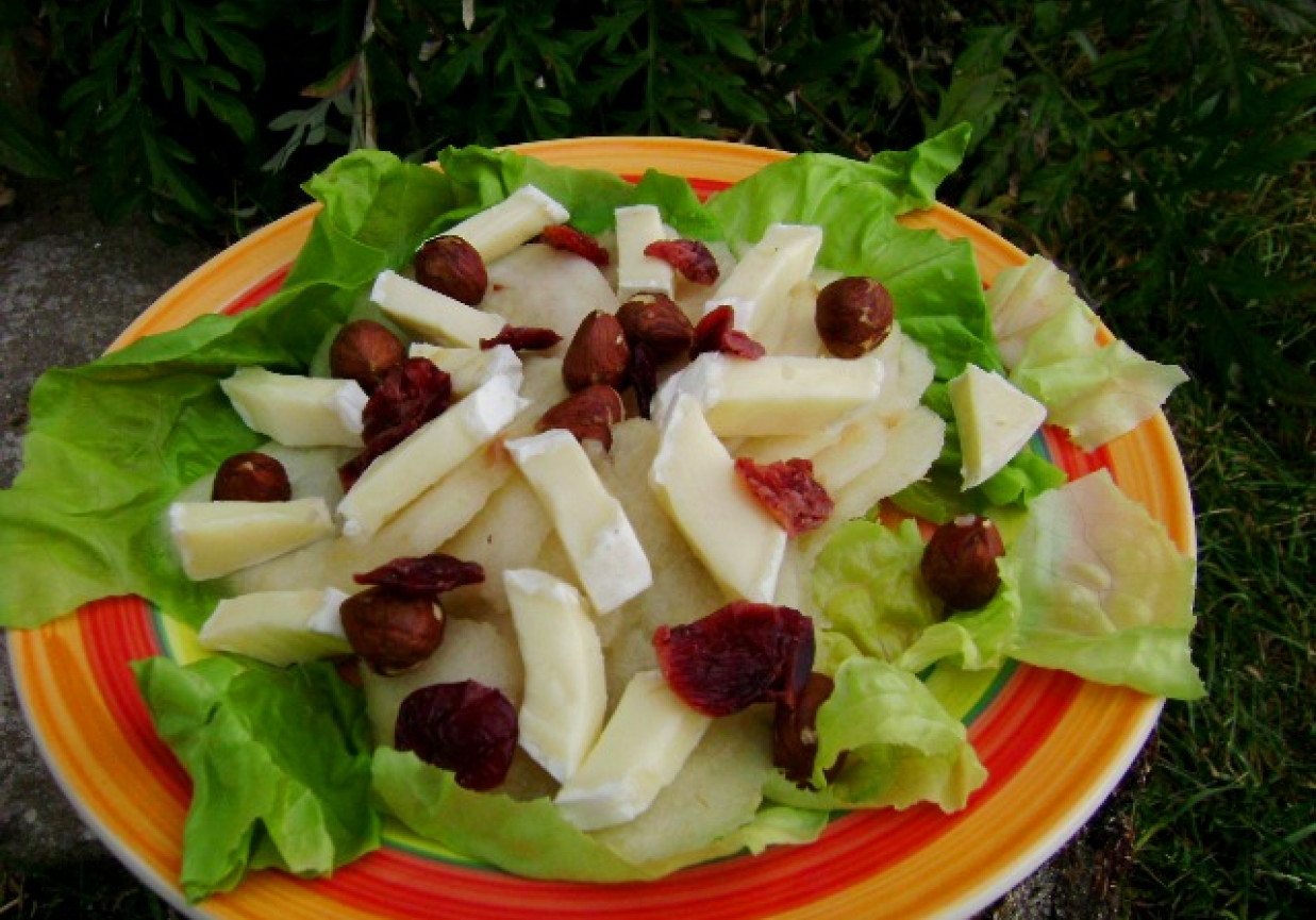Sałatka owocowa z gruszką, serem i orzechami foto