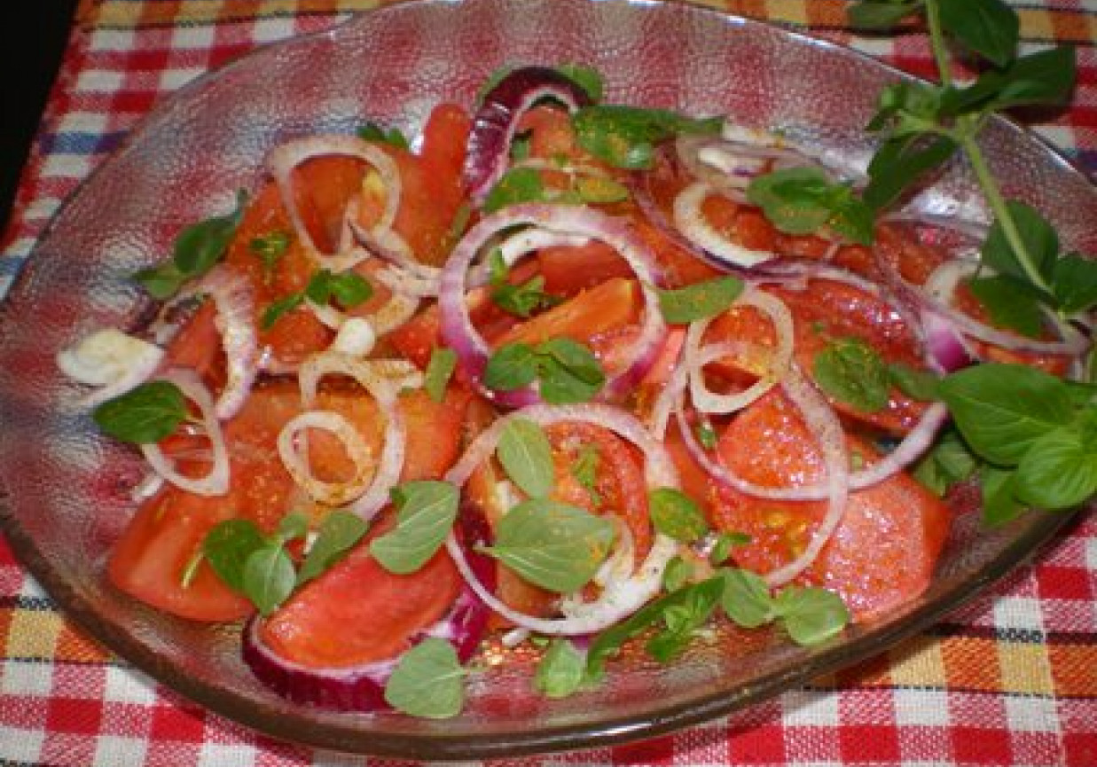 Sałatka prowansalska z ogórka i pomidora foto